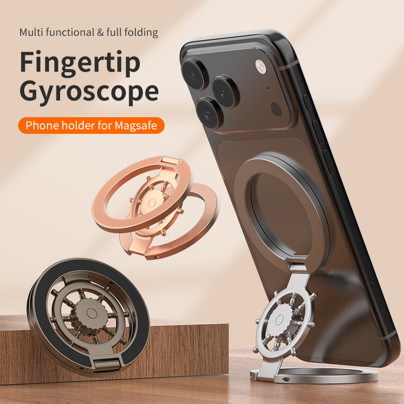 Desk Accessories - Magnetische telefoonringhouder met gyroscoop, drievoudig inklapbaar,