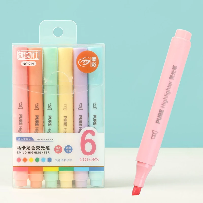 6 stks/set Pastel Kleur Macaro - Pastel Highlighter Set Double Ended recensie en prijs