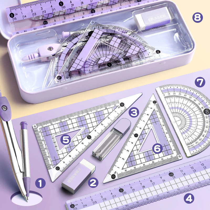 8-delige meetkundige set voor  - Math Geometry Set With Compass recensie en prijs